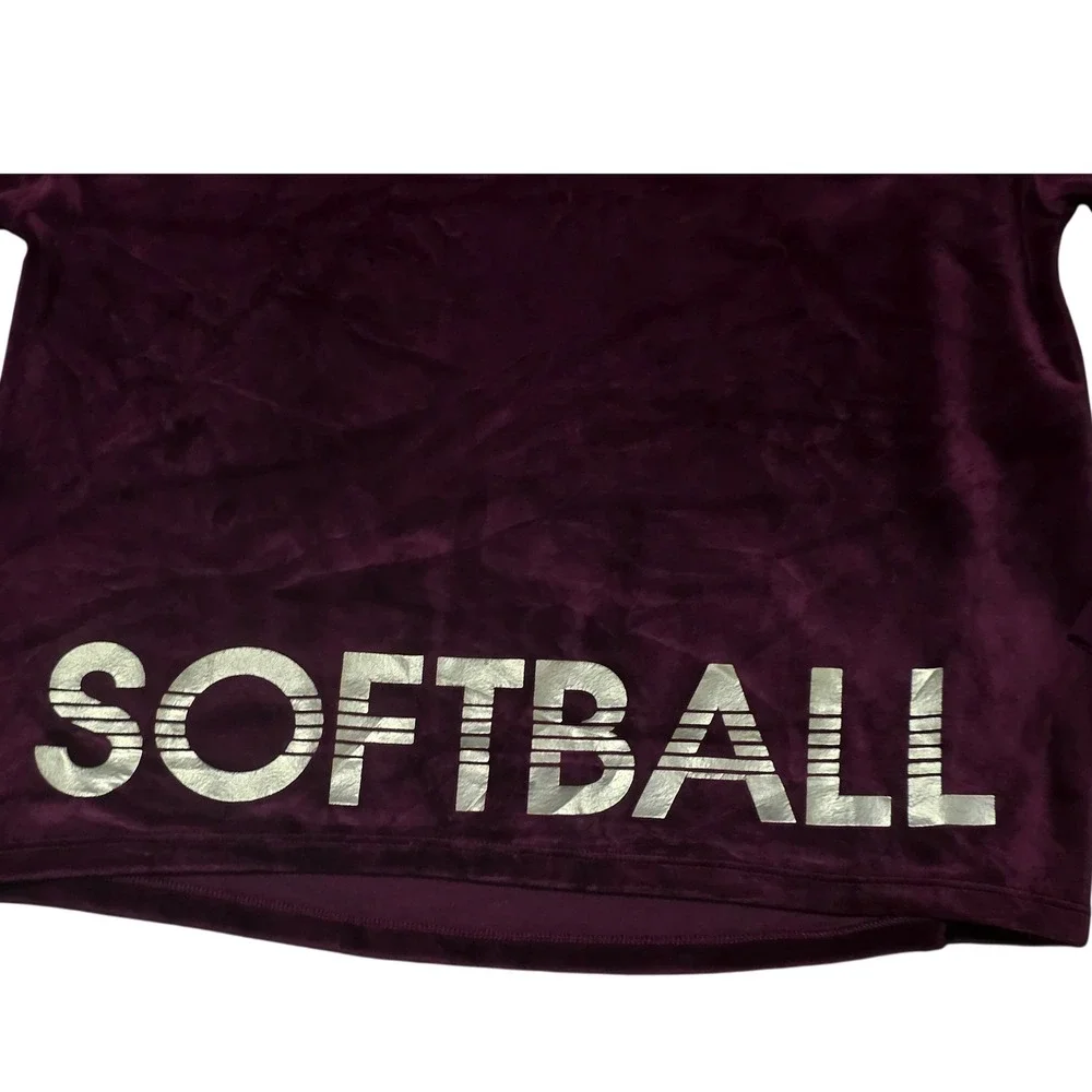 Justice Active Girls' Size 12 Purple Velour Softball‎ Hoodie Glitter Stripes